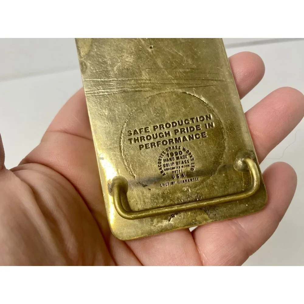 Brass Belt Buckle Wright Schuchart Harbor Co. 1990‎ Safety Award Vintage